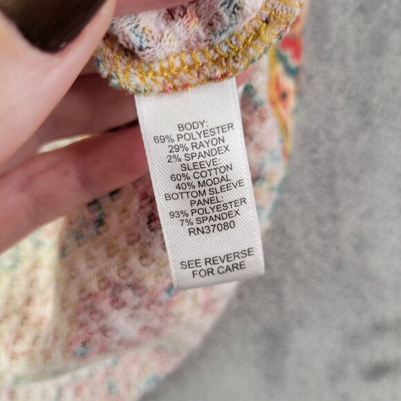 Cato Womens Patchwork Henley Top L Multicolor Boho Festival Casual Raglan Sleeve - Picture 7 of 9